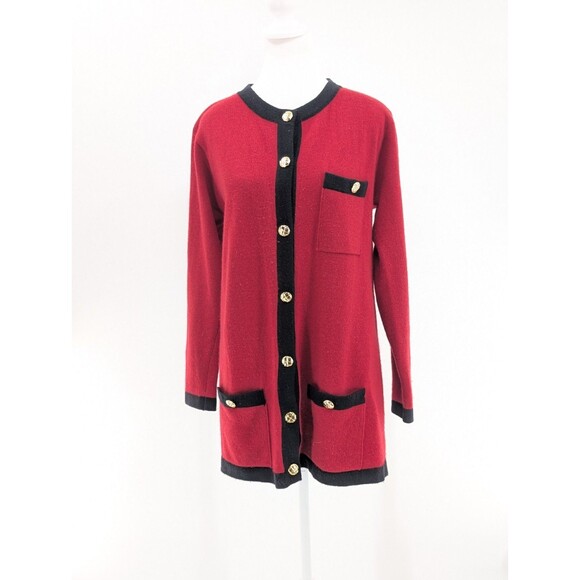 Sutton Studio Cashmere Red Gold Buttons Hong Kong Cardigan Sweater Size Large - Picture 7 of 8